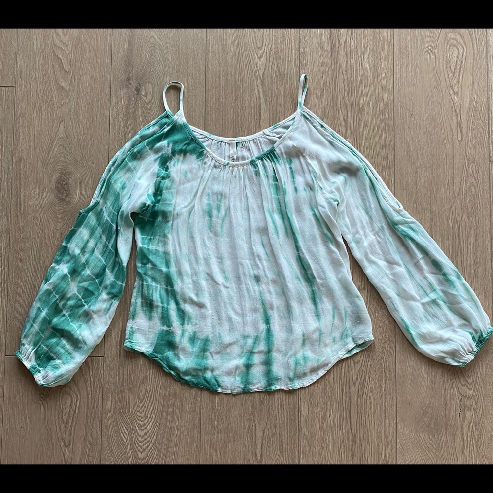 Green Tie Dye Cold Shoulder Blouse
